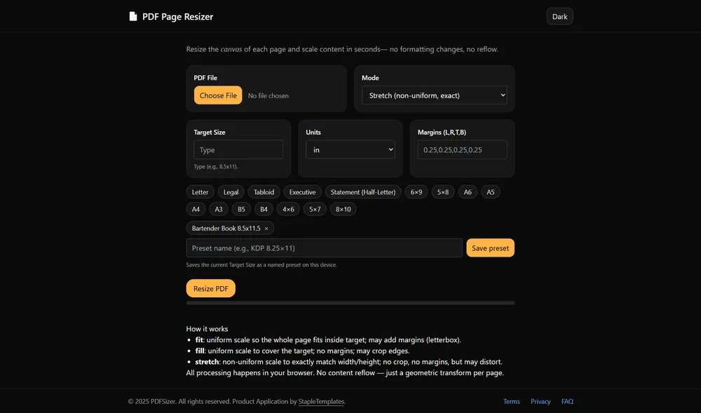 PDF canvas resizer, no reformatting