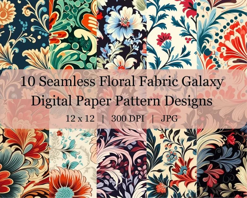 10 Seamless Floral Fabric Digital Transfer Paper Pattern Design