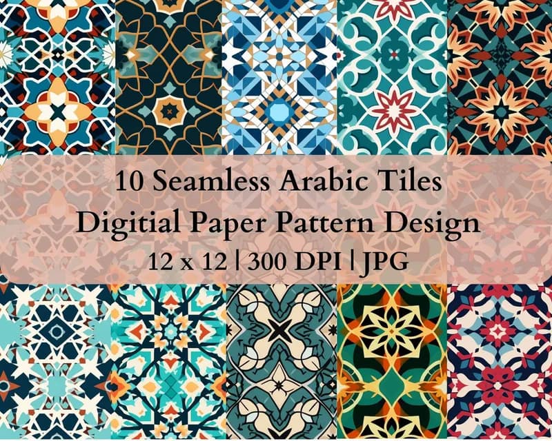 10 Seamless Arabic Tiles Digital Transfer Paper Pattern Design