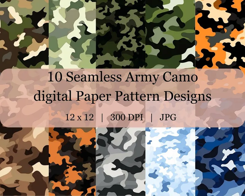 10 Seamless Army Camo Digital Transfer Paper Pattern Design