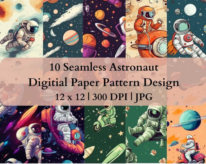 10 Seamless Astronaut Digital Transfer Paper Pattern Design