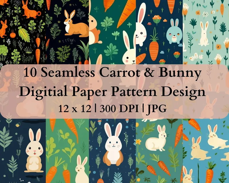10 Seamless Bunny & Carrots Digital Transfer Paper Pattern Design