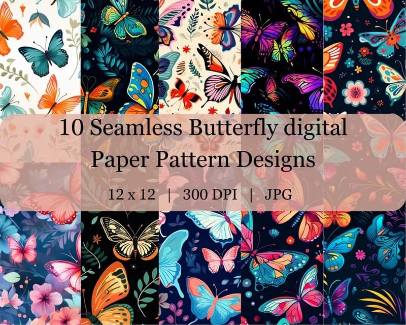10 Seamless Butterfly Digital Transfer Paper Pattern Design