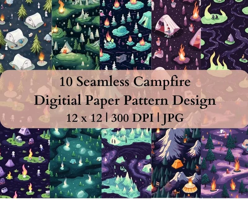 10 Seamless Campfire Digital Transfer Paper Pattern Design
