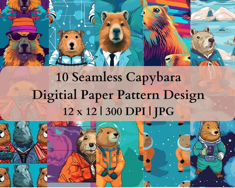 10 Seamless Capybara Digital Transfer Paper Pattern Design