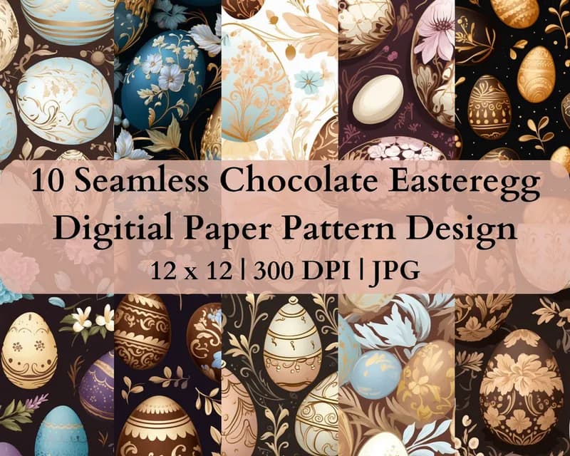 10 Seamless Chocolate Easter Eggs Digital Transfer Paper Pattern Design