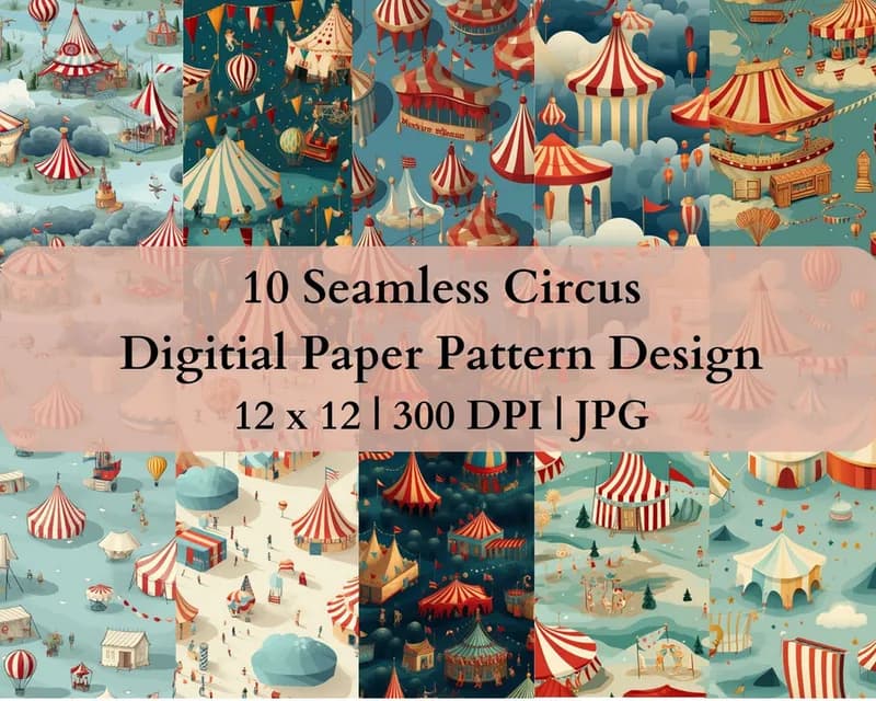 10 Seamless Circus Digital Transfer Paper Pattern Design