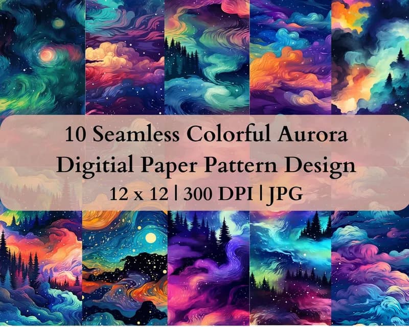 10 Seamless Colorful Aurora Digital Transfer Paper Pattern Design