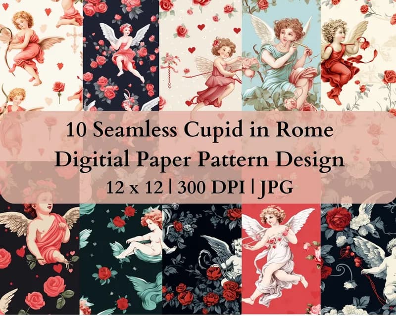 10 Seamless Cupid in Rome Digital Transfer Paper Pattern Design