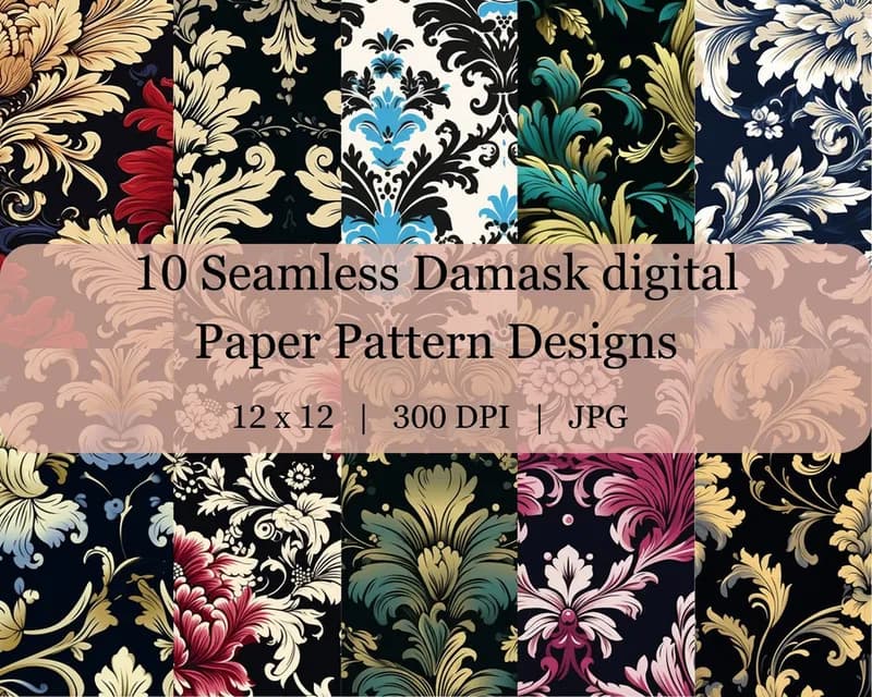 10 Seamless Damask Digital Transfer Paper Pattern Design