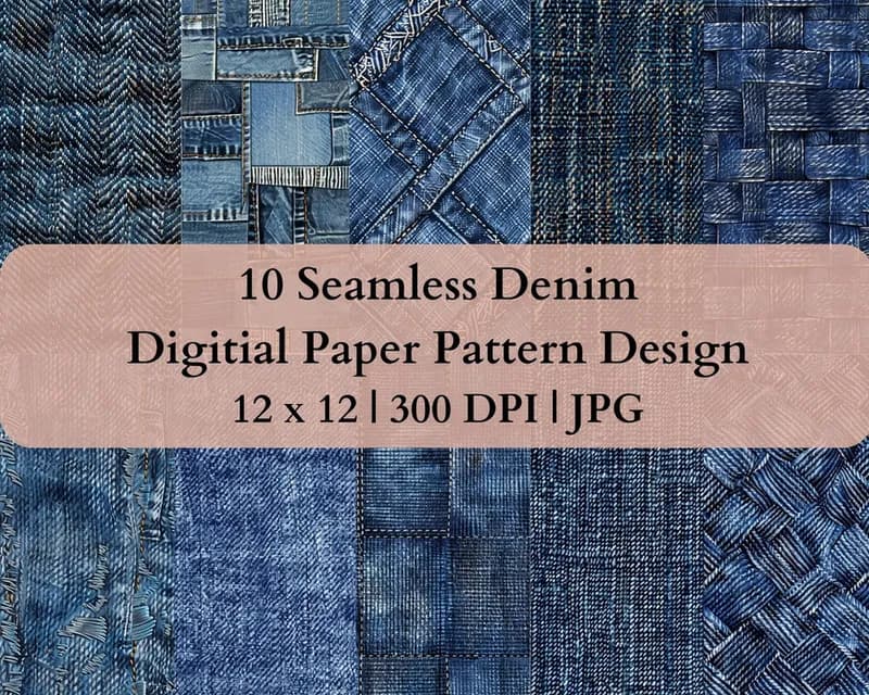 10 Seamless Denim Digital Transfer Paper Pattern Design