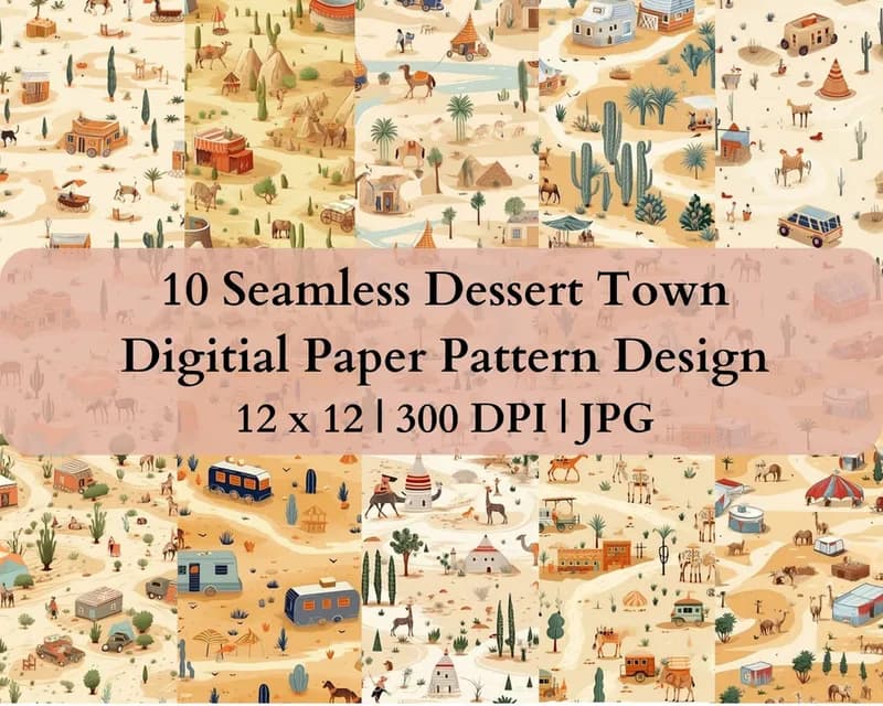 10 Seamless Dessert Village Digital Transfer Paper Pattern Design