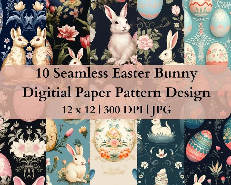10 Seamless Easter Bunny Digital Transfer Paper Pattern Design