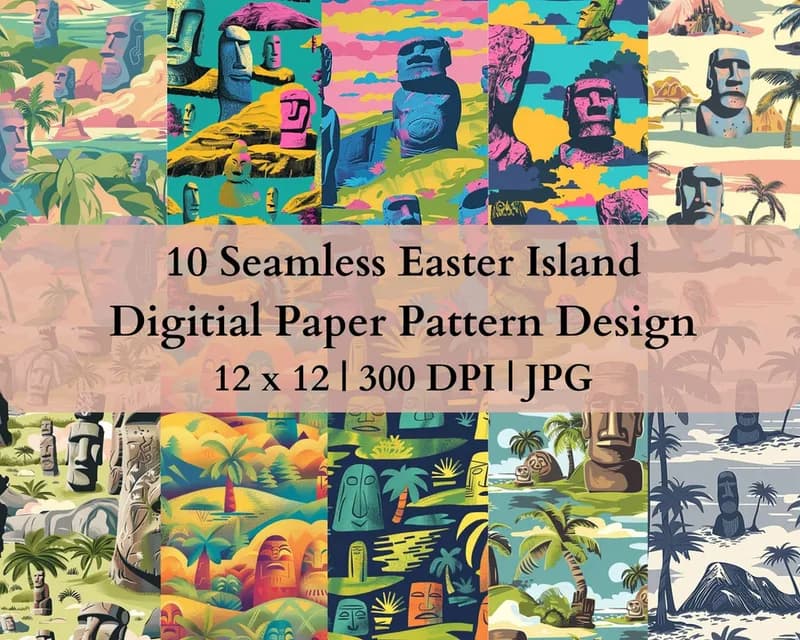 10 Seamless Easter Island Digital Transfer Paper Pattern Design