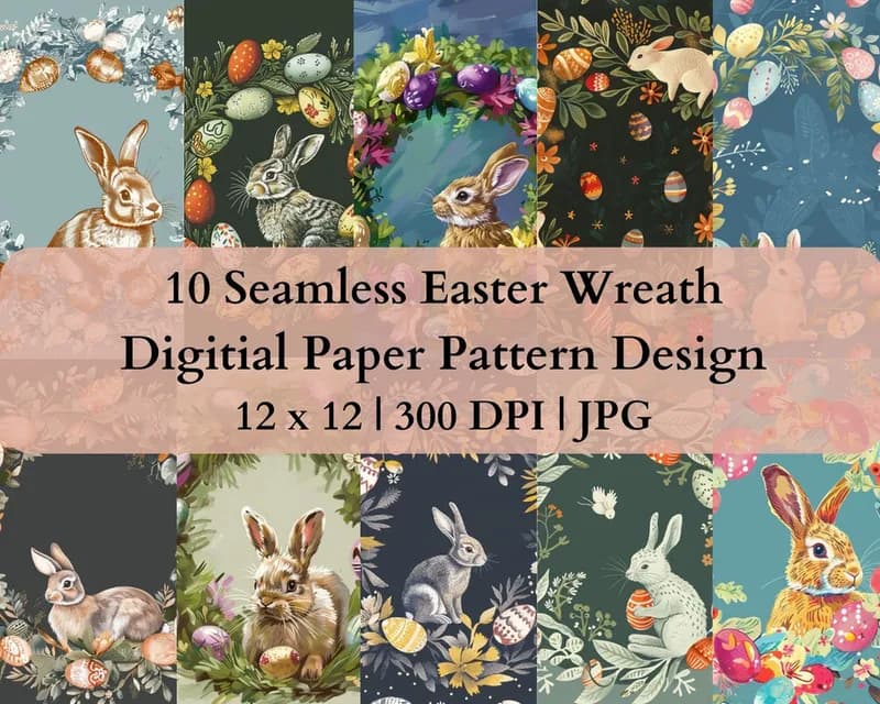 10 Seamless Easter Wreath Digital Transfer Paper Pattern Design