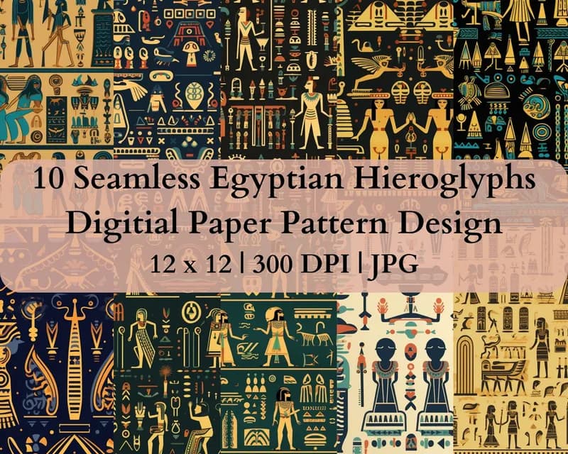 10 Seamless Egypt Hieroglyph Digital Transfer Paper Patern Design