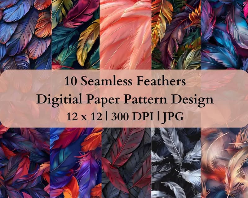 10 Seamless Feathers Digital Transfer Paper Pattern Design