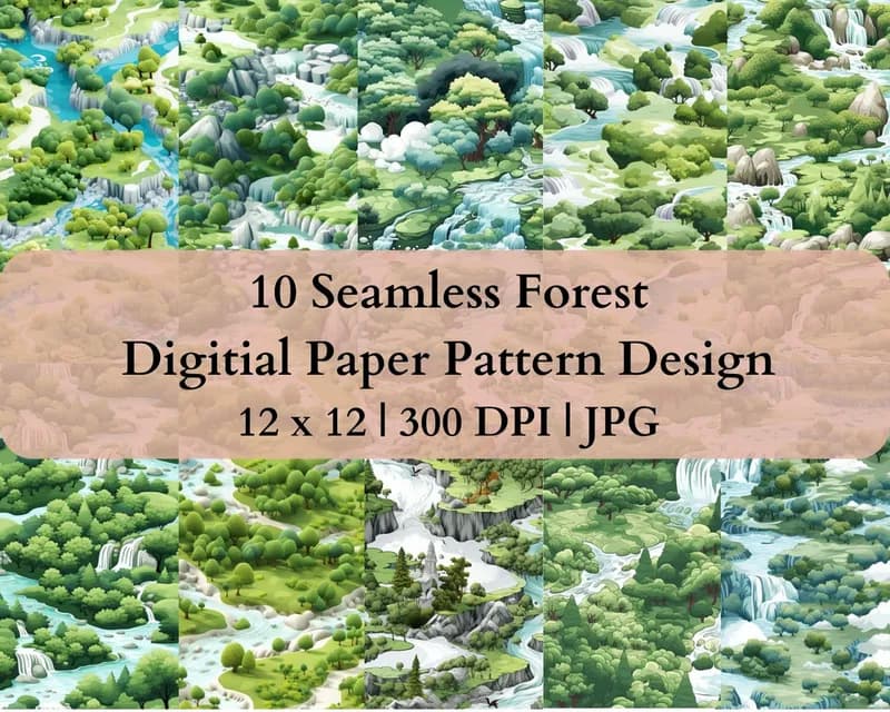 10 Seamless Forest Landscape Digital Transfer Paper Patern Design