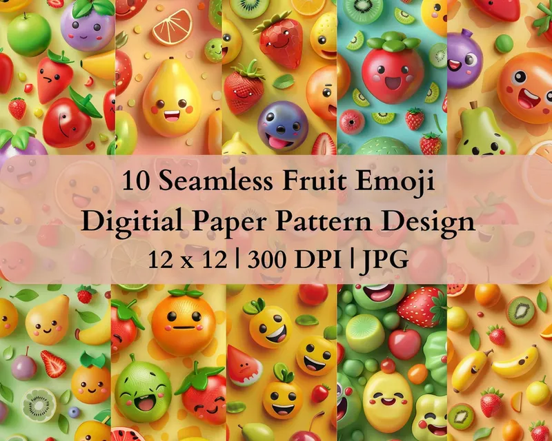 10 Seamless Fruit Emoji Digital Transfer Paper Pattern Design