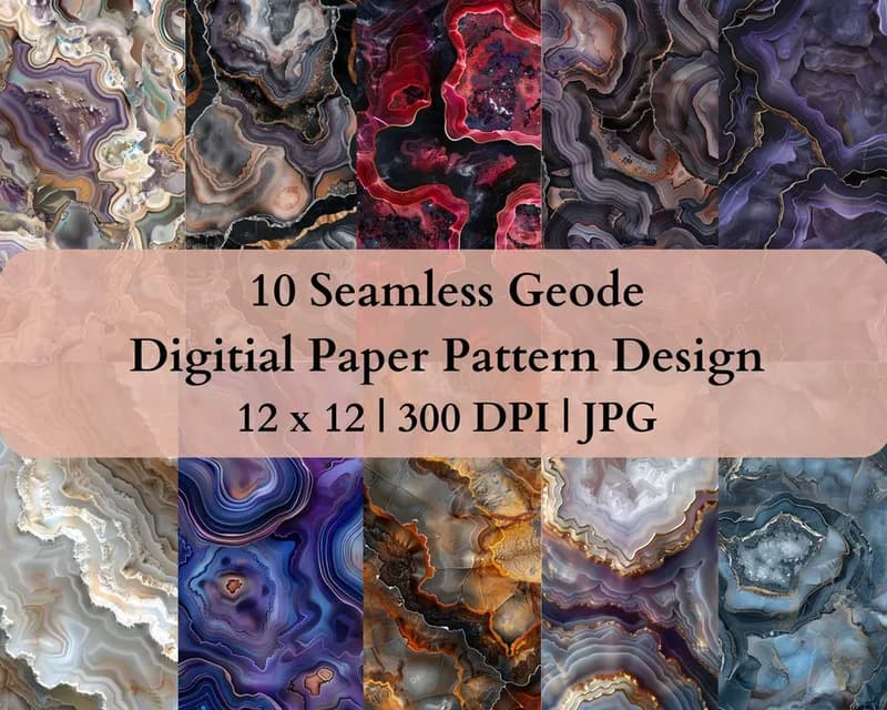 10 Seamless Geode Digital Transfer Paper Pattern Design