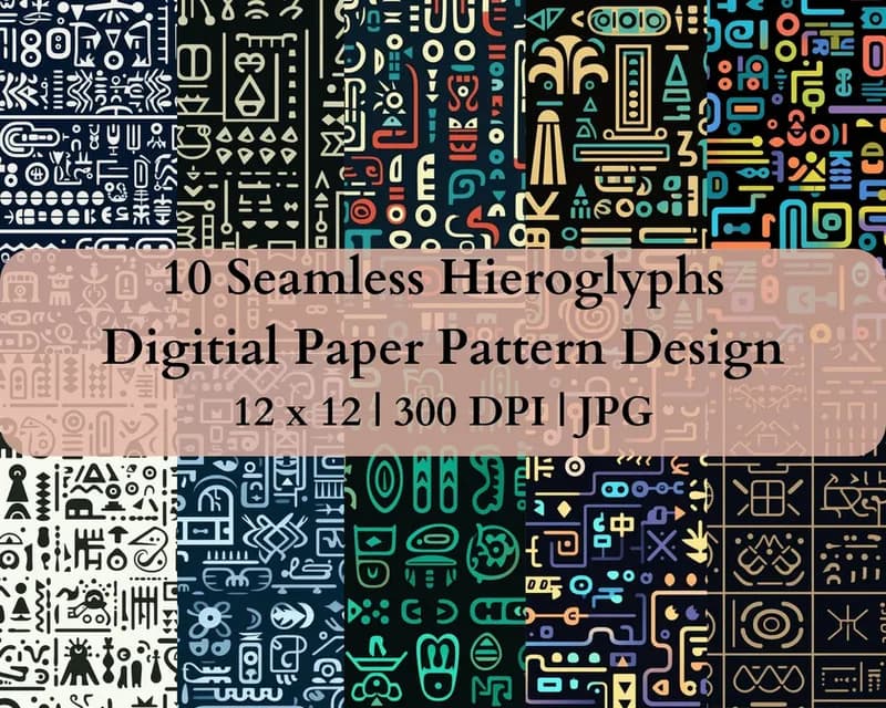 10 Seamless Hieroglyphs Digital Transfer Paper Pattern Design