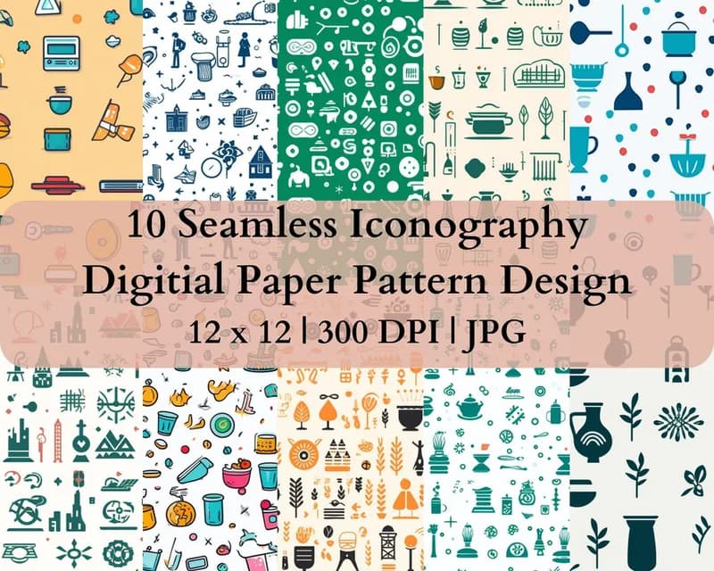 10 Seamless Iconography Digital Transfer Paper Pattern Design