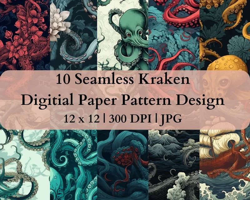 10 Seamless Kraken Digital Transfer Paper Pattern Design