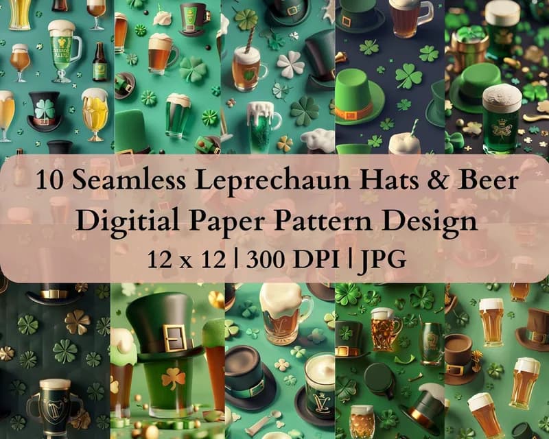 10 Seamless Leprechaun Hats Digital Transfer Paper Pattern Design