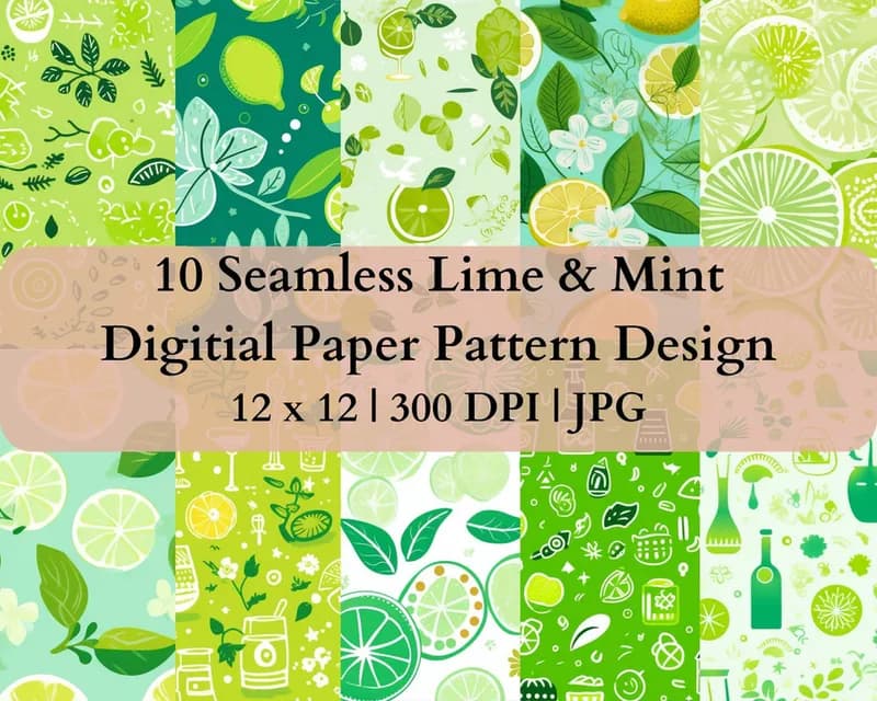 10 Seamless Lime & Mint Digital Transfer Paper Pattern Design