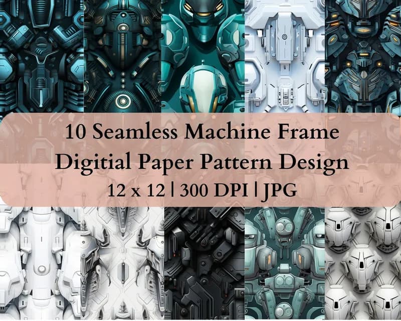 10 Seamless Machine Frame Digital Transfer Paper Pattern Design