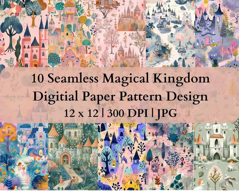 10 Seamless Magical Kingdom Digital Transfer Paper Pattern Design