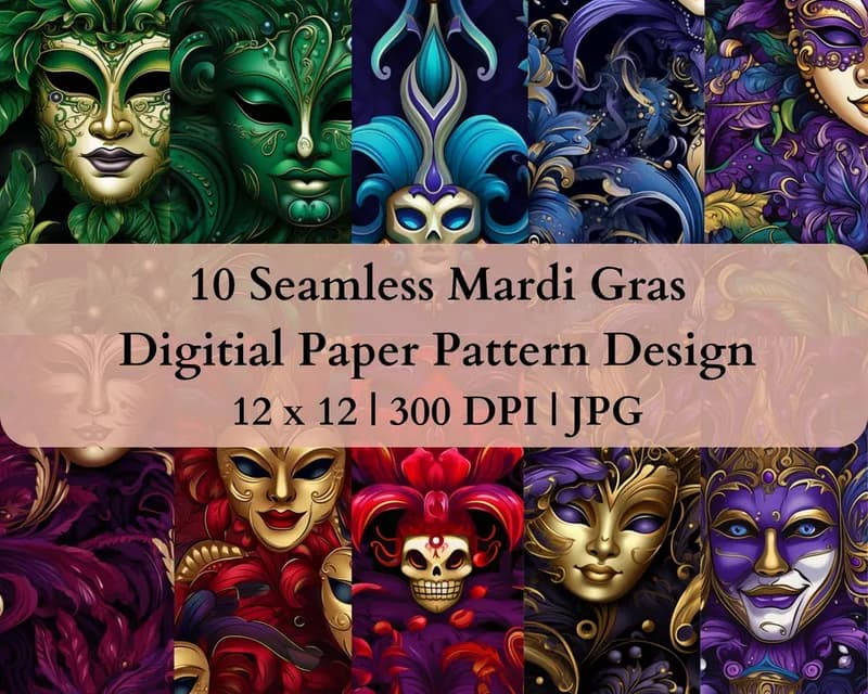 10 Seamless Mardi Gras Digital Transfer Paper Pattern Design
