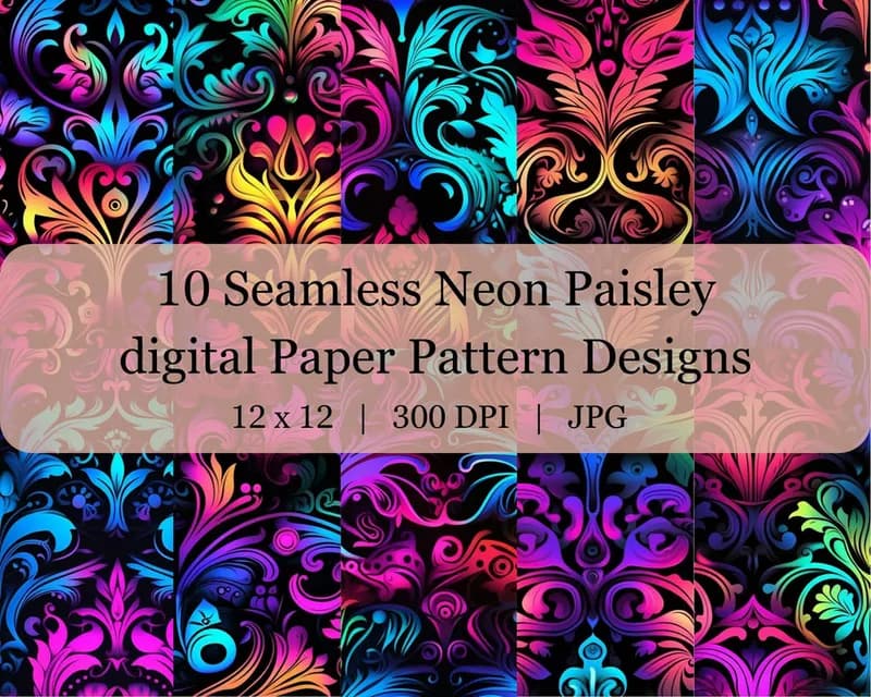 10 Seamless Neon Paisley Digital Transfer Paper Pattern Design