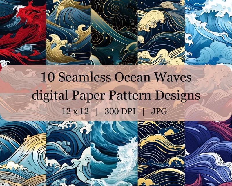10 Seamless Ocean Waves Digital Transfer Paper Pattern Design