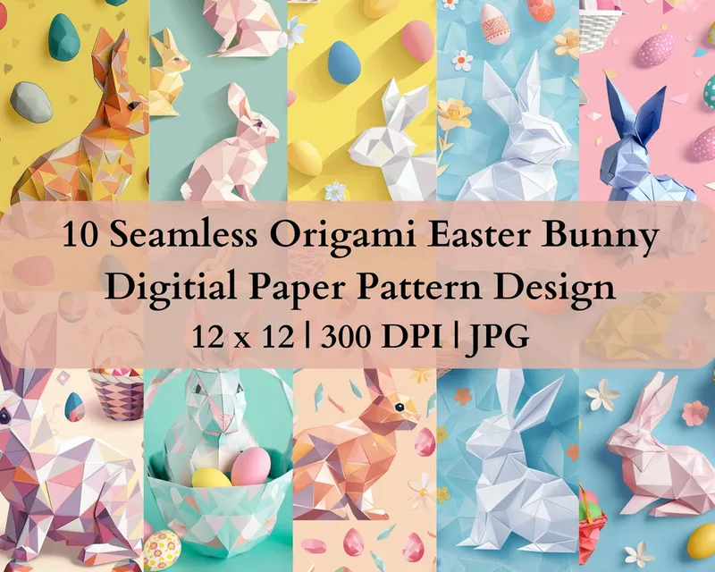 10 Seamless Origami Easter Bunny Digital Transfer Paper Pattern Design