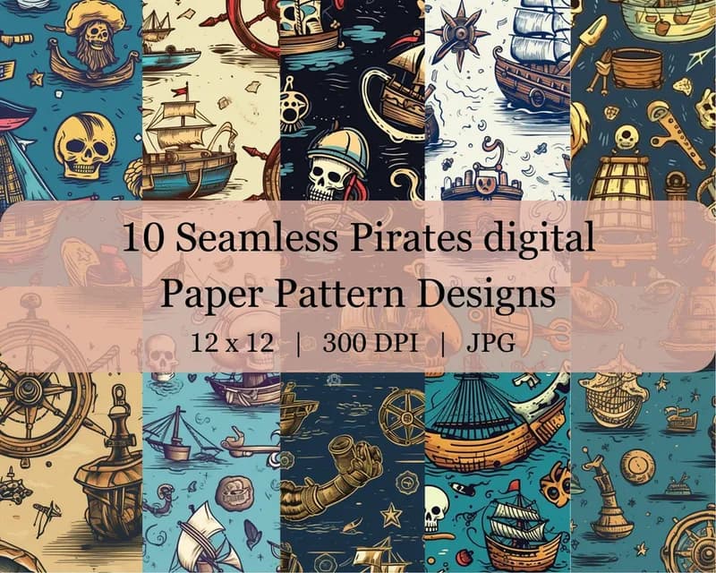 10 Seamless Pirates Digital Transfer Paper Pattern Design