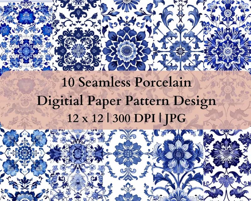 10 Seamless Porcelain Digital Transfer Paper Pattern Design