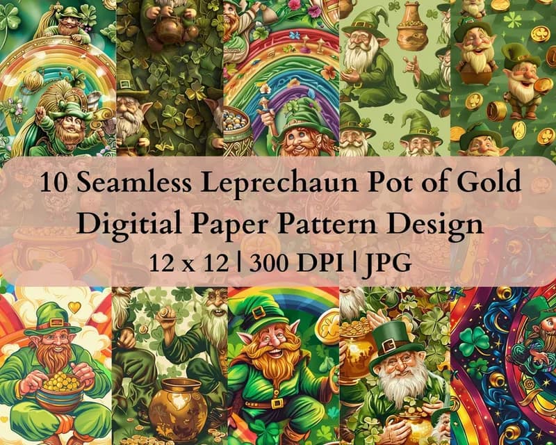10 Seamless Pot of Gold Digital Transfer Paper Pattern Design