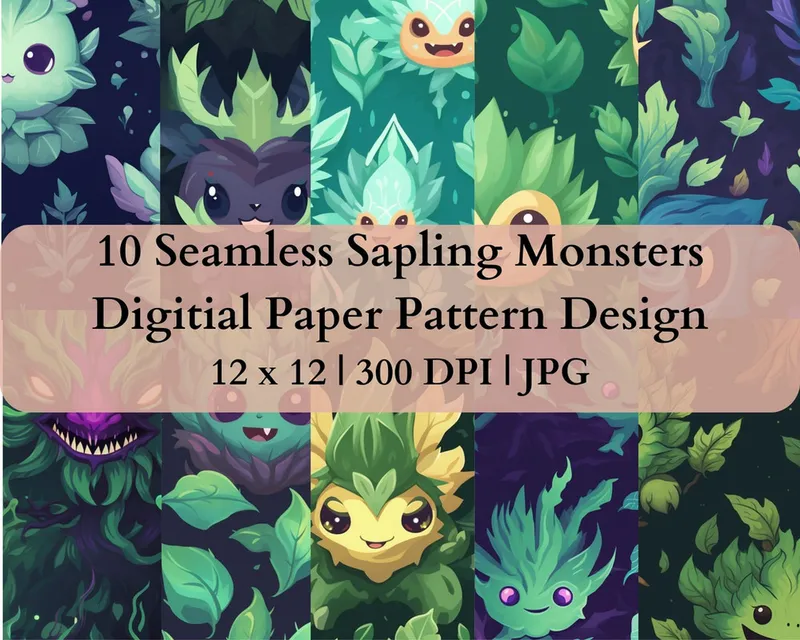 10 Seamless Sapling Monsters Digital Transfer Paper Pattern Design