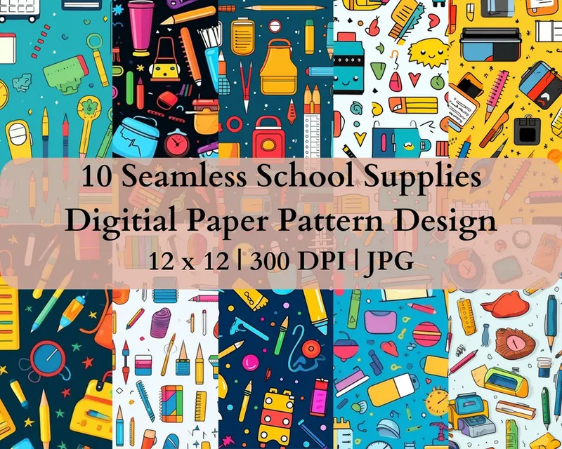 10 Seamless School Supplies Digital Transfer Paper Pattern Design