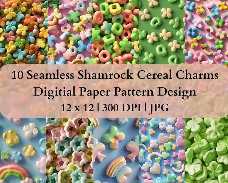 10 Seamless Shamrock Cereal Digital Transfer Paper Pattern Design