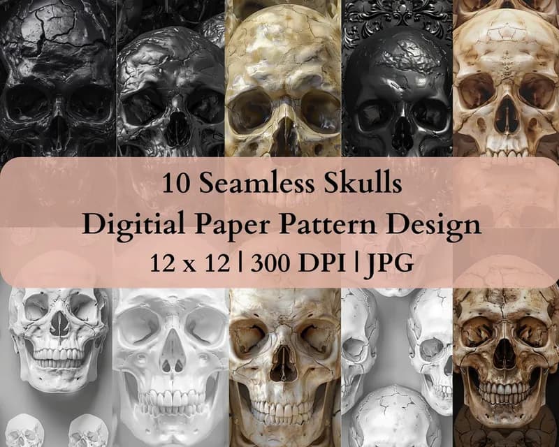 10 Seamless Skulls Digital Transfer Paper Pattern Design