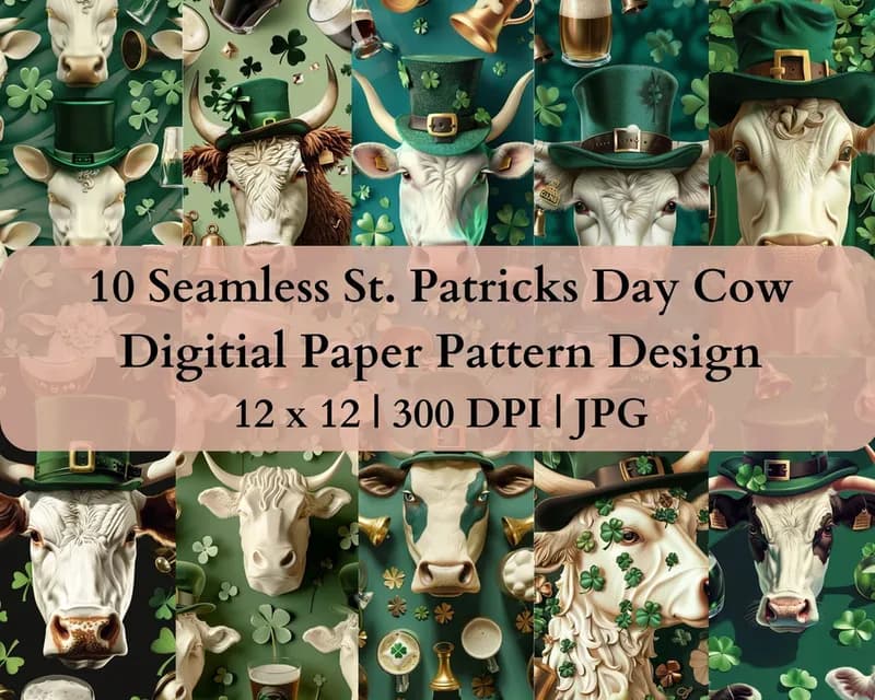 10 Seamless St. Patricks Cow Digital Transfer Paper Pattern Design