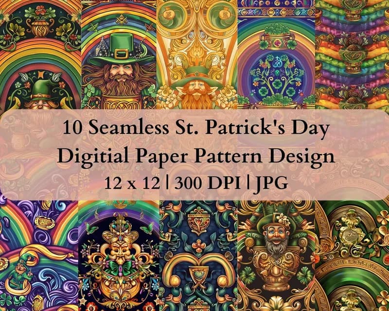 10 Seamless St. Patricks Day Digital Transfer Paper Pattern Design