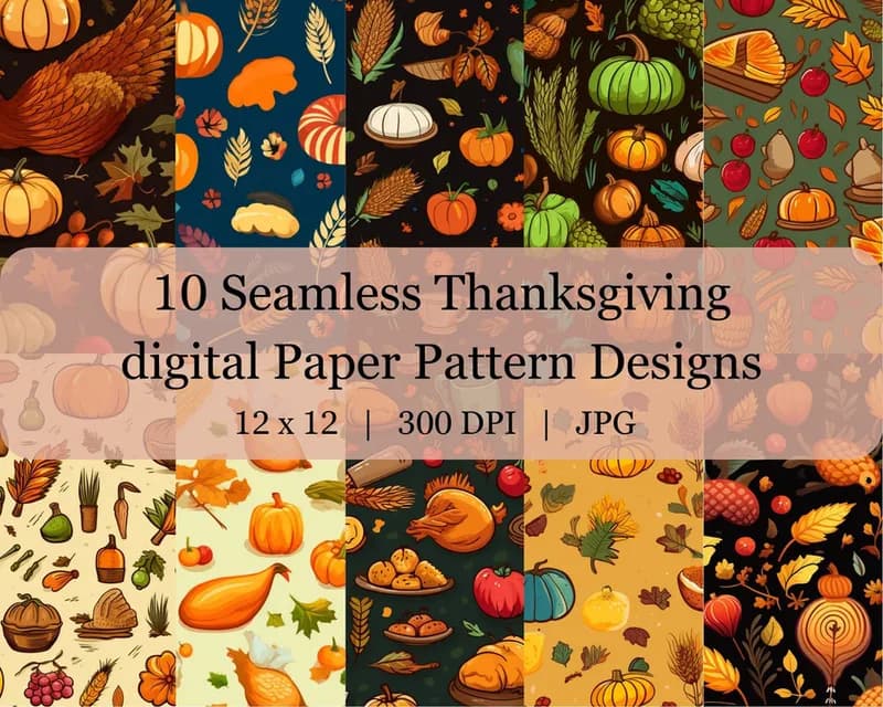 10 Seamless Thanksgiving Digital Transfer Paper Pattern Design