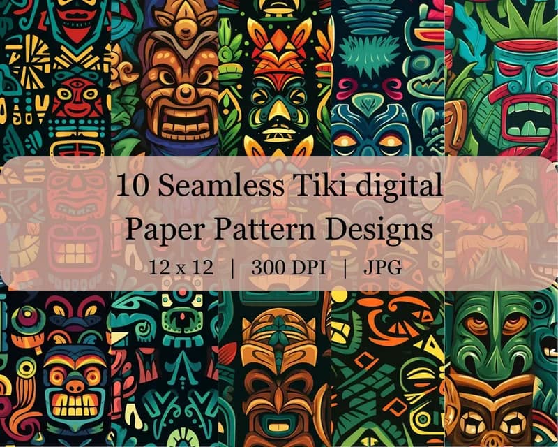 10 Seamless Tiki Digital Transfer Paper Pattern Design