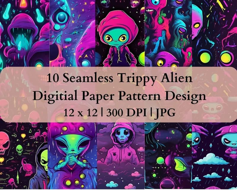 10 Seamless Trippy Alien Digital Transfer Paper Pattern Design