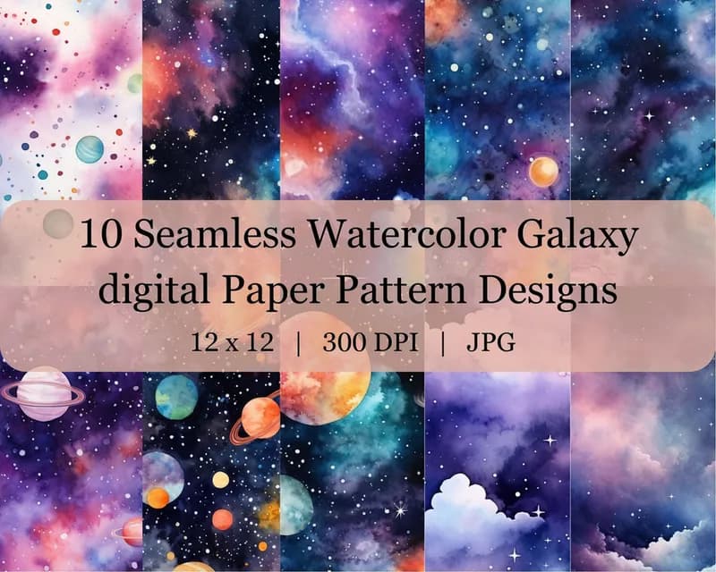 10 Seamless Watercolor Galaxy Digital Transfer Paper Pattern Design