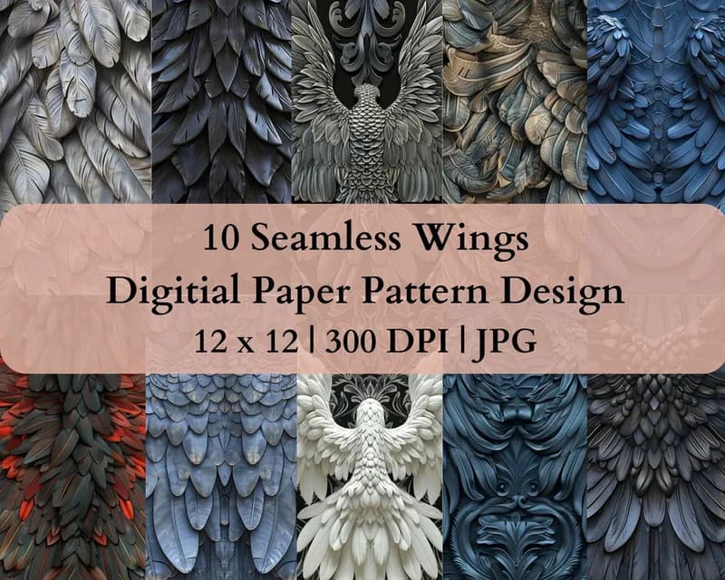 10 Seamless Wings Digital Transfer Paper Pattern Design