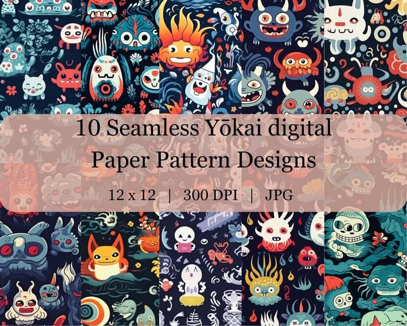 10 Seamless Yōkai Digital Transfer Paper Pattern Design